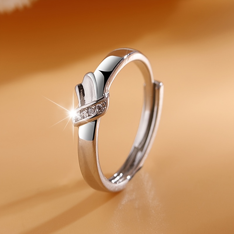 2pc Women's Heart Bow Couple's Rings, Romantic Gift Set